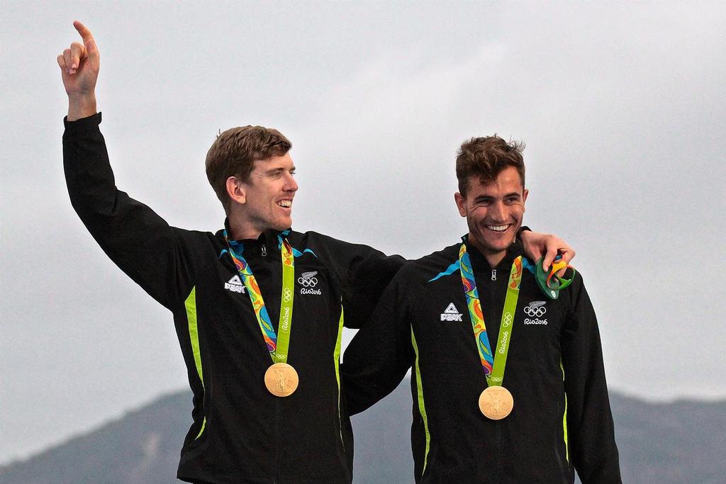 Peter Burling and Blair Tuke  at the 49er Olympic Medal presentation - 2016 Sailing Olympics © Richard Gladwell www.photosport.co.nz